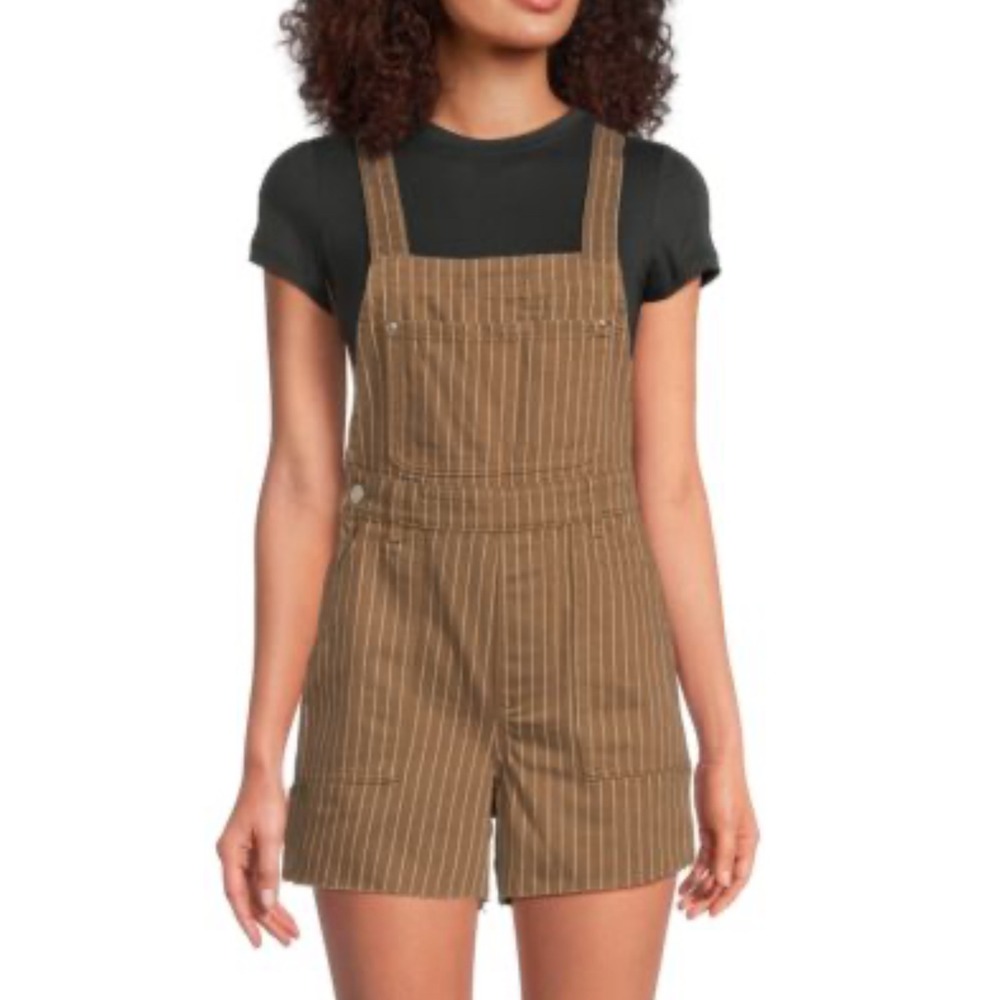 WEWOREWHAT‎ Slit Overall Shorts Romper Pinstripe Brown raw hem Size S